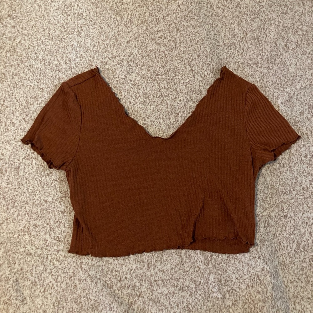 rusty brown v-neck crop top